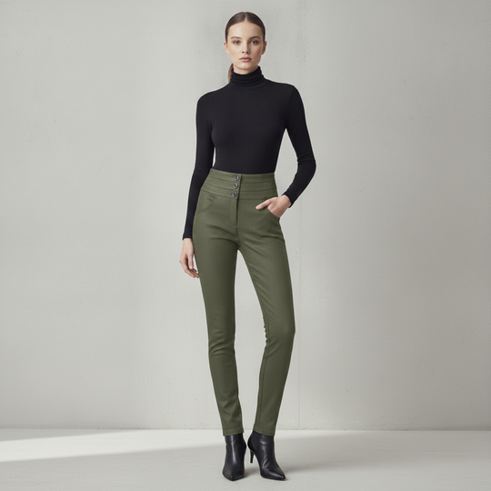 Pantalón de Vestir Tiro Alto para Mujer con Botones y Pretina Ancha
