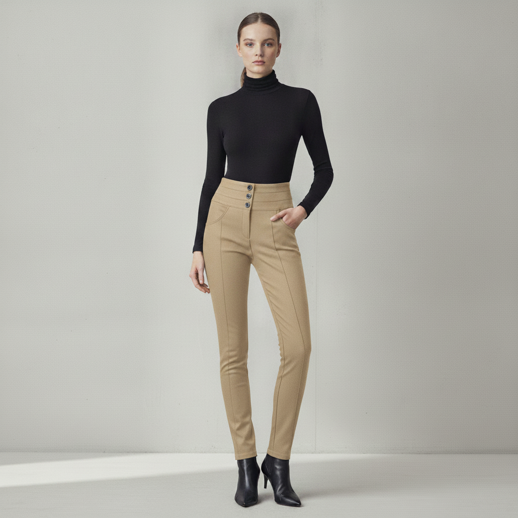 Pantalón de Vestir Tiro Alto para Mujer con Botones y Pretina Ancha