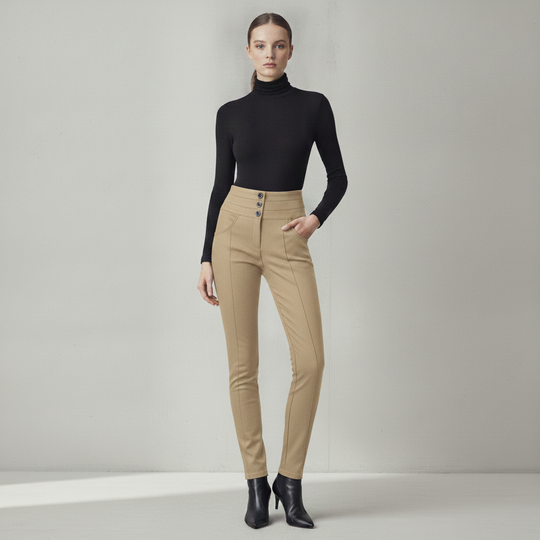 Pantalón de Vestir Tiro Alto para Mujer con Botones y Pretina Ancha