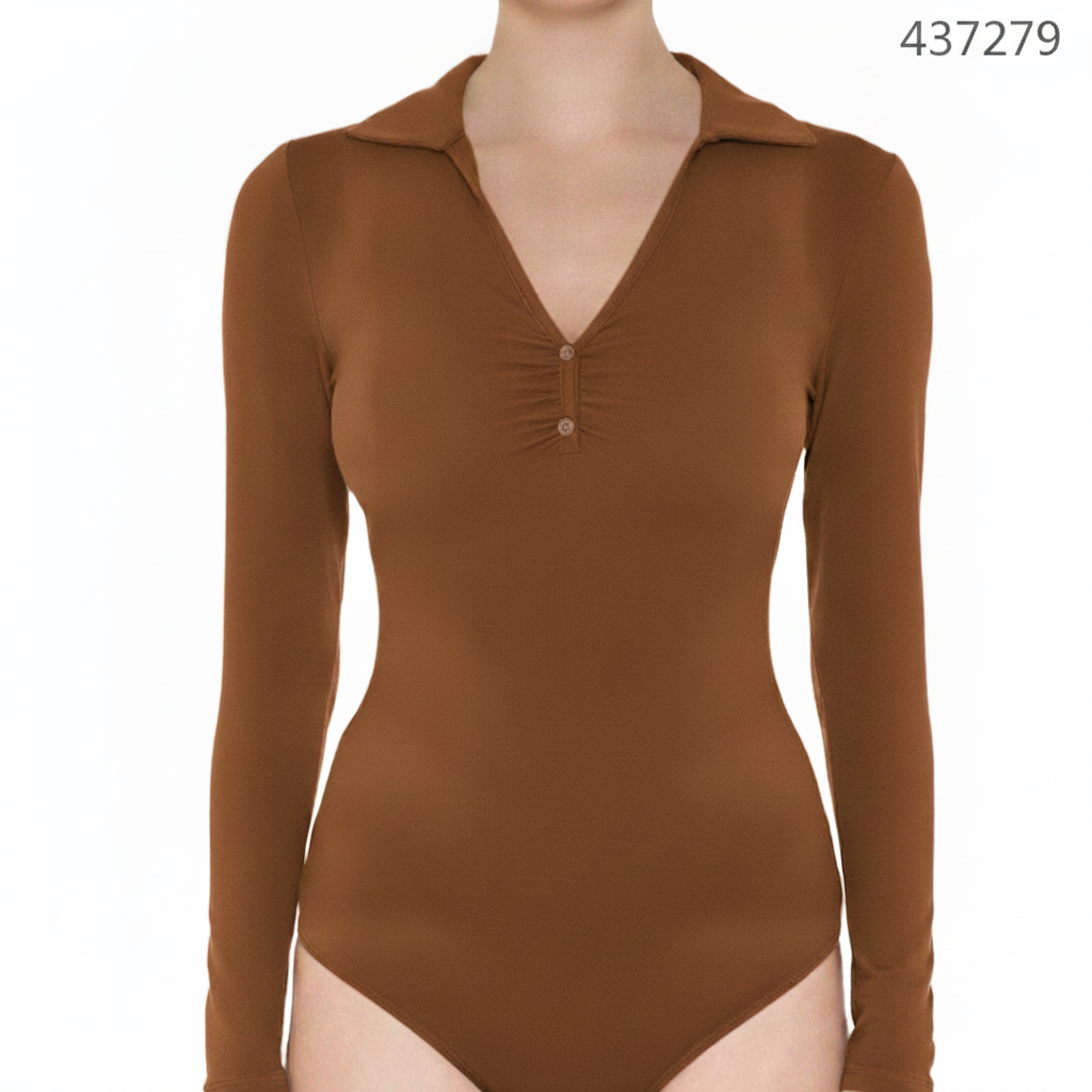 Panti Blusa Manga Larga con Cuello Polo y Escote Fruncido para Mujer