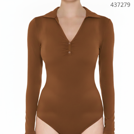 Panti Blusa Manga Larga con Cuello Polo y Escote Fruncido para Mujer