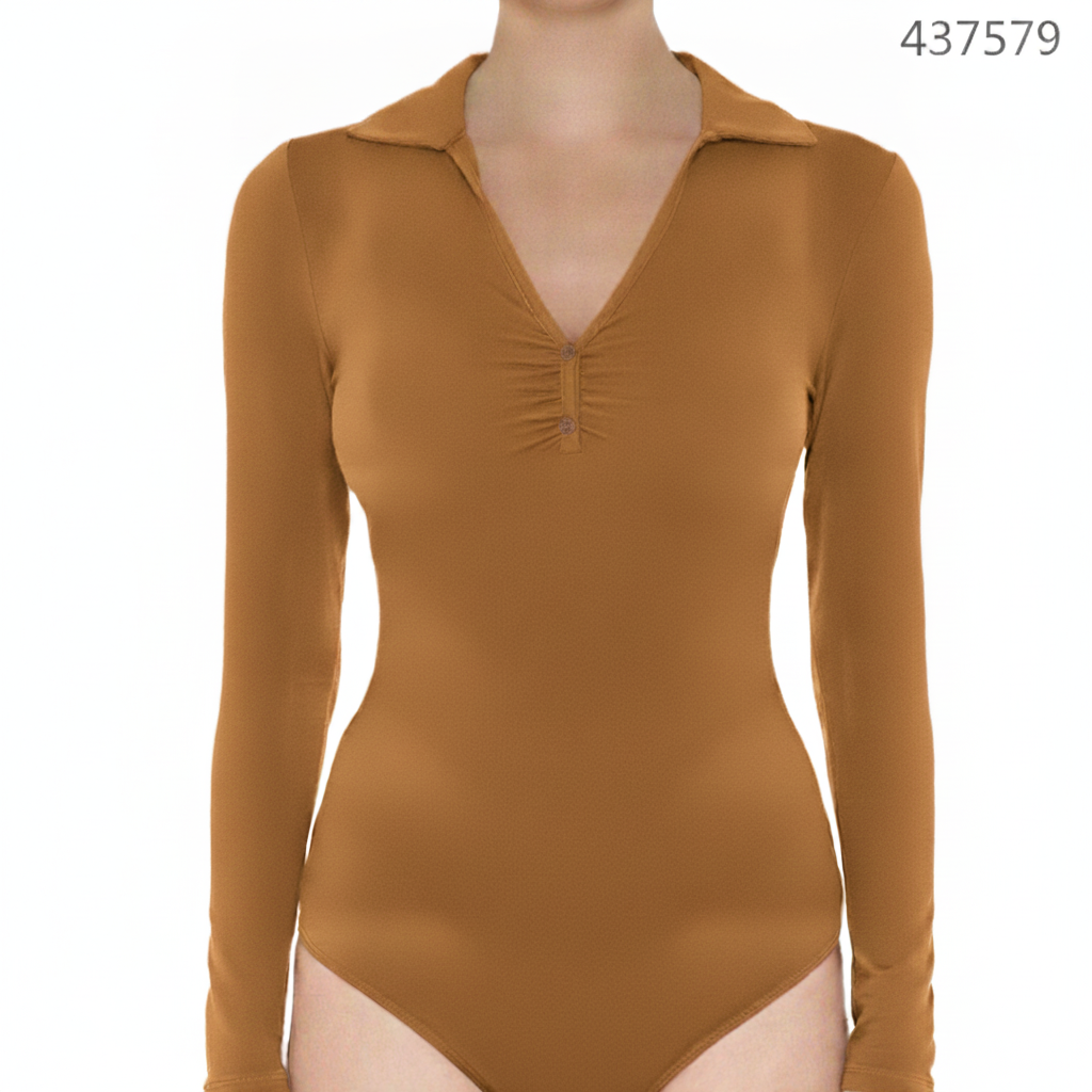Panti Blusa Manga Larga con Cuello Polo y Escote Fruncido para Mujer