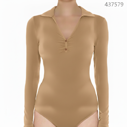 Panti Blusa Manga Larga con Cuello Polo y Escote Fruncido para Mujer