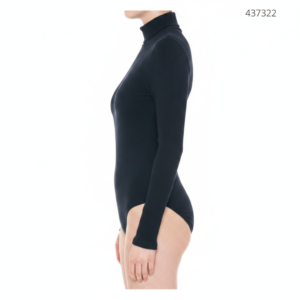 Panti Blusa Manga Larga de Tejido Canalé con Cuello Alto para Mujer