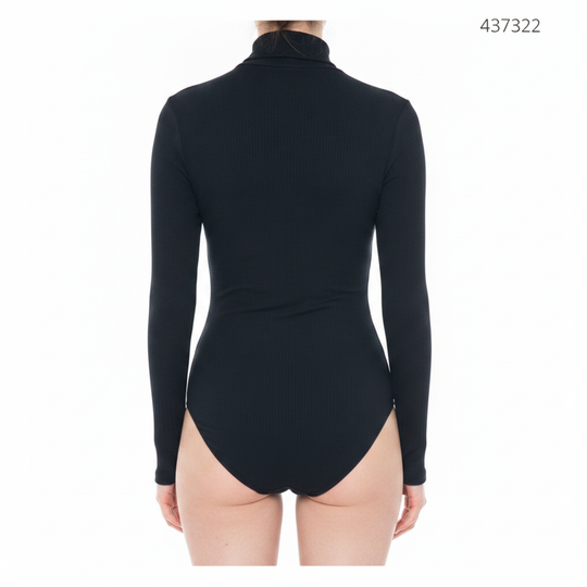 Panti Blusa Manga Larga de Tejido Canalé con Cuello Alto para Mujer