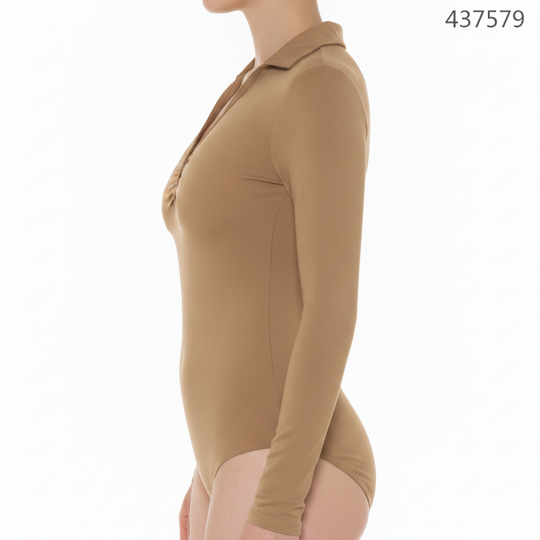 Panti Blusa Manga Larga con Cuello Polo y Escote Fruncido para Mujer