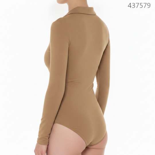 Panti Blusa Manga Larga con Cuello Polo y Escote Fruncido para Mujer