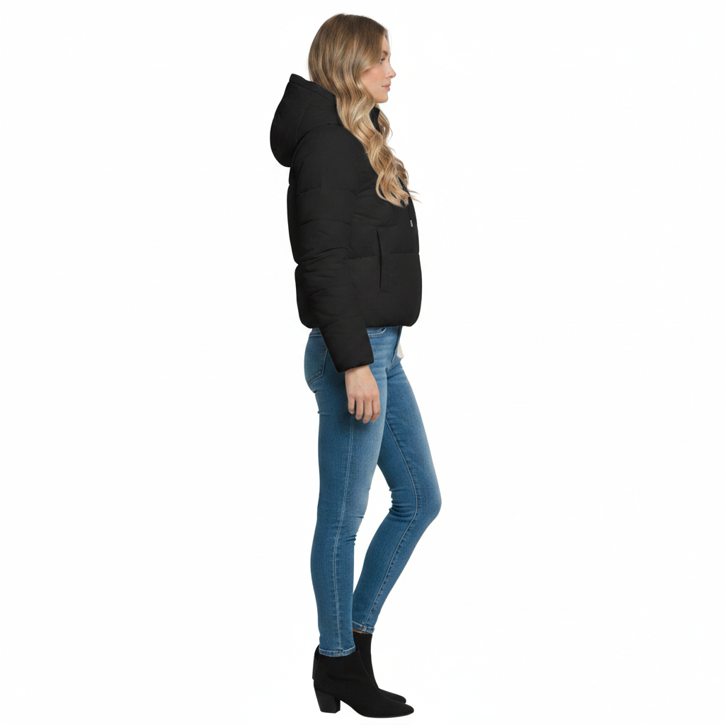 Chamarra Acolchada Con Capucha Ajustable Para Mujer