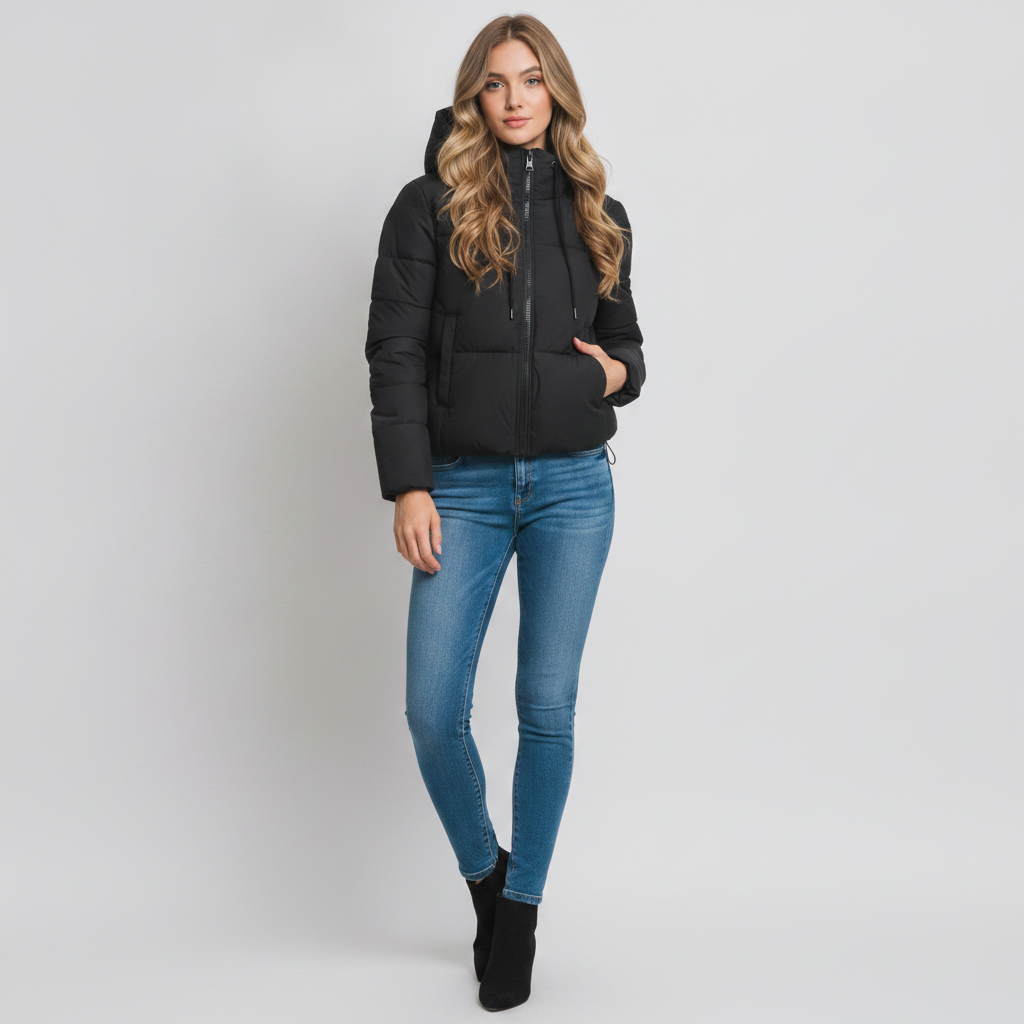 Chamarra Acolchada Con Capucha Ajustable Para Mujer
