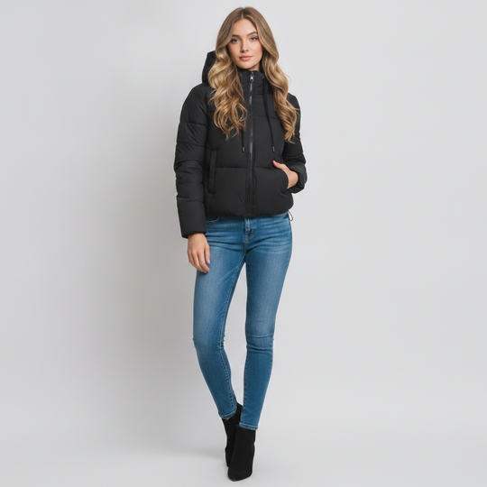 Chamarra Acolchada Con Capucha Ajustable Para Mujer