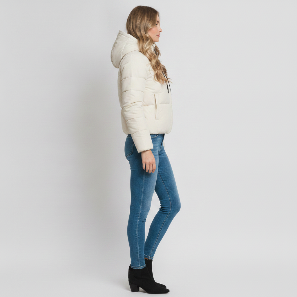 Chamarra Acolchada Con Capucha Ajustable Para Mujer