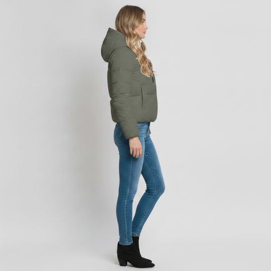 Chamarra Acolchada Con Capucha Ajustable Para Mujer