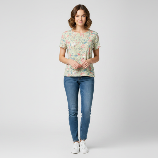 Blusa Floral con Detalles Calados