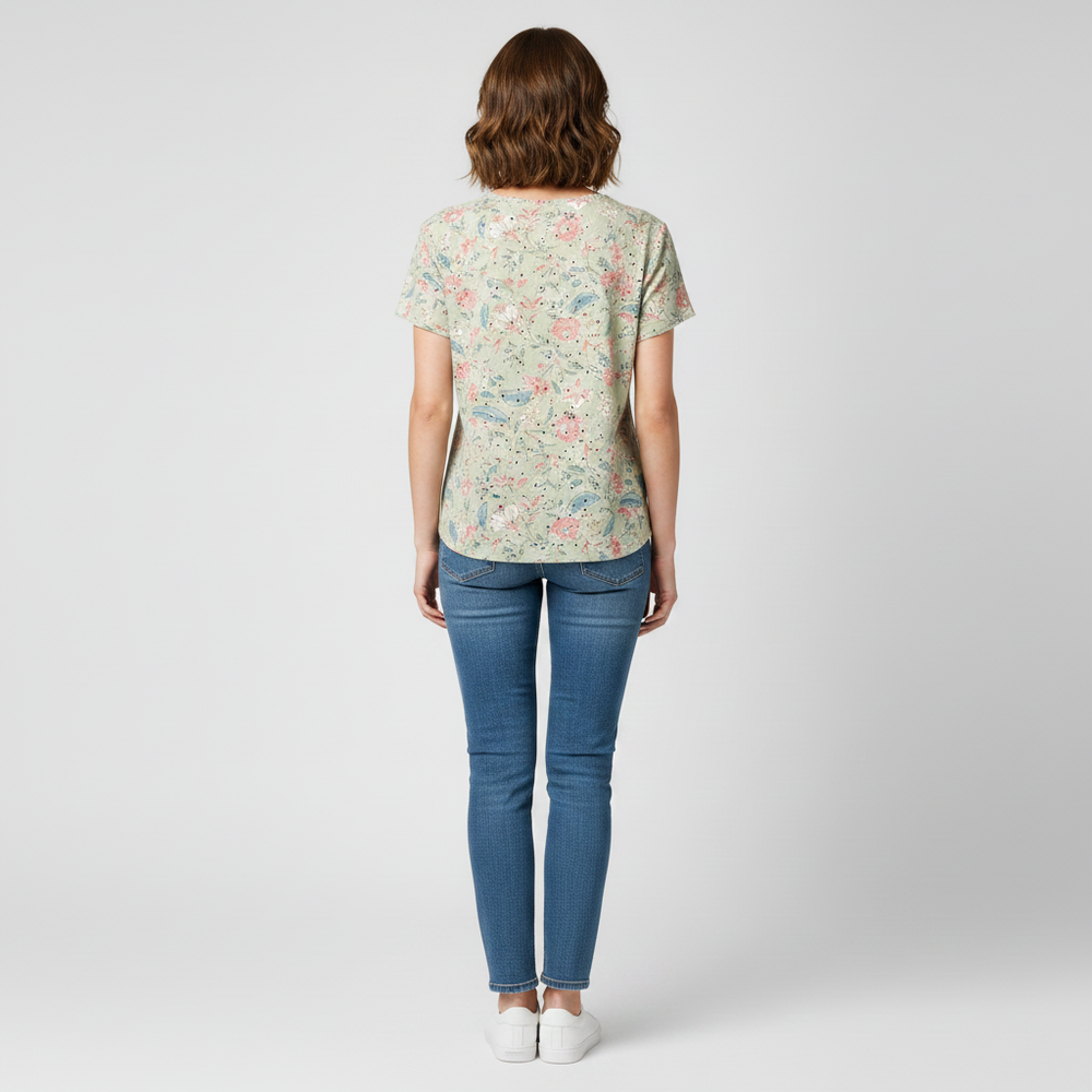 Blusa Floral con Detalles Calados
