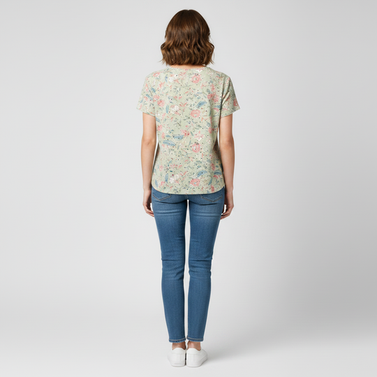Blusa Floral con Detalles Calados