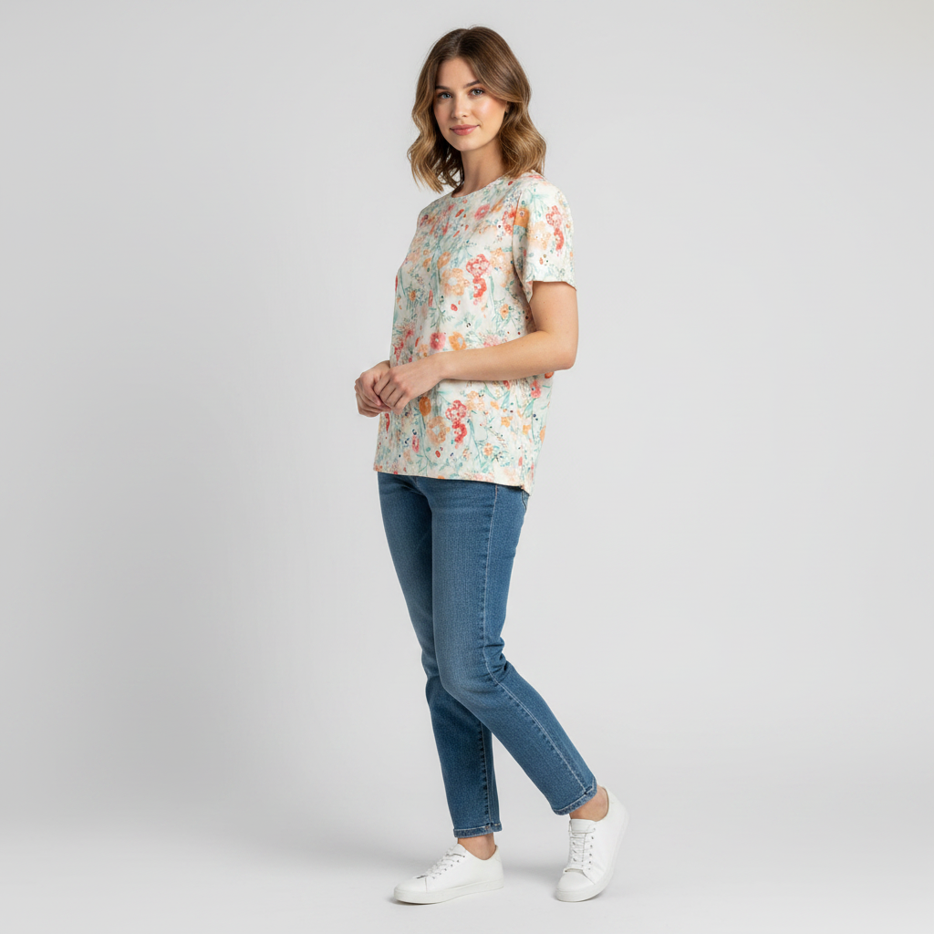 Blusa Floral con Detalles Calados