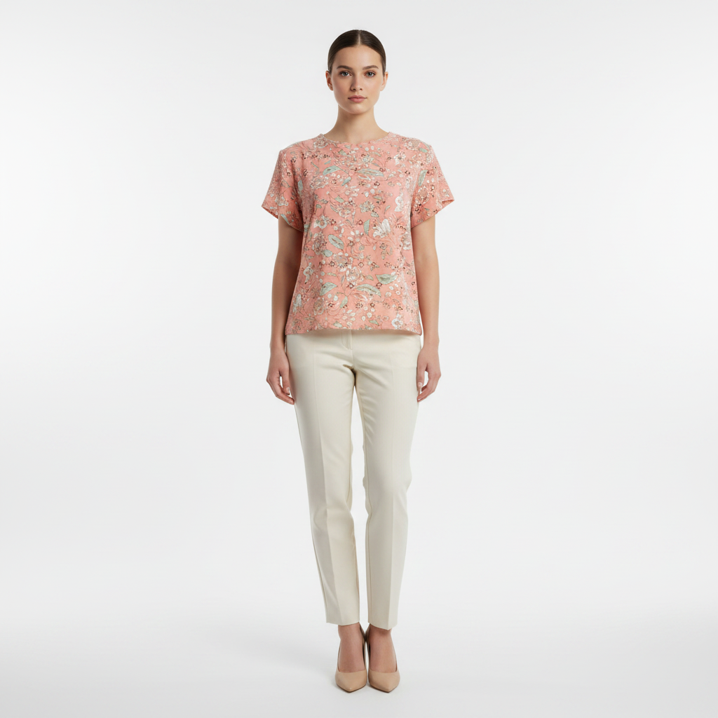 Blusa Floral con Detalles Calados