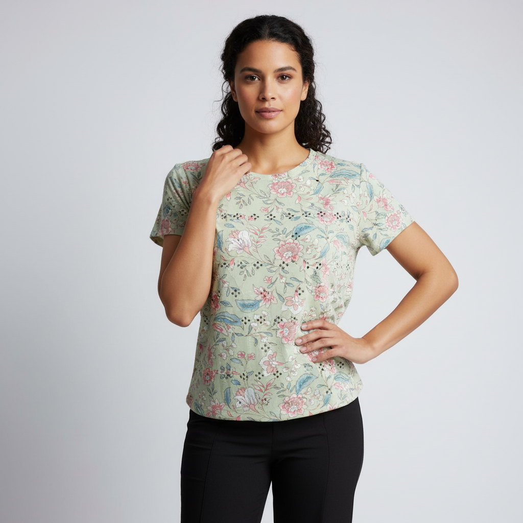 Blusa Floral con Detalles Calados