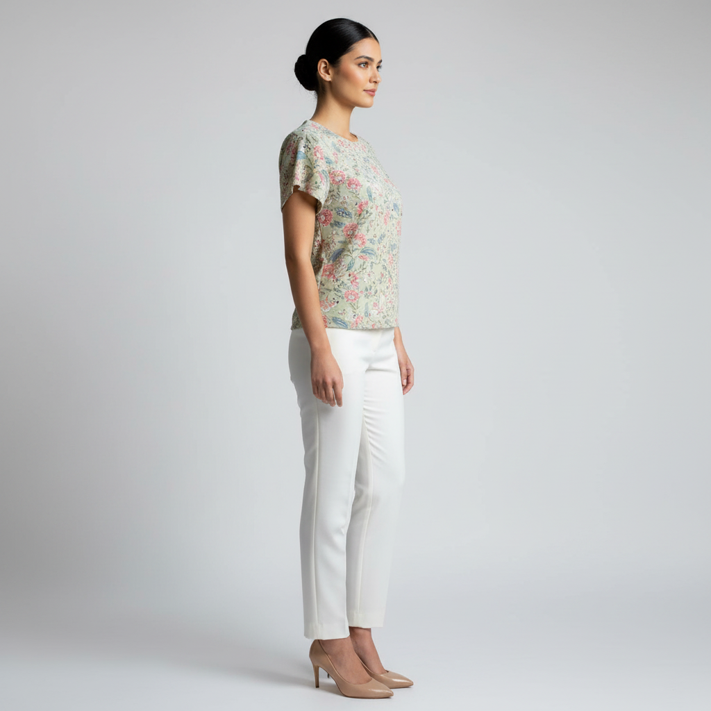Blusa Floral con Detalles Calados