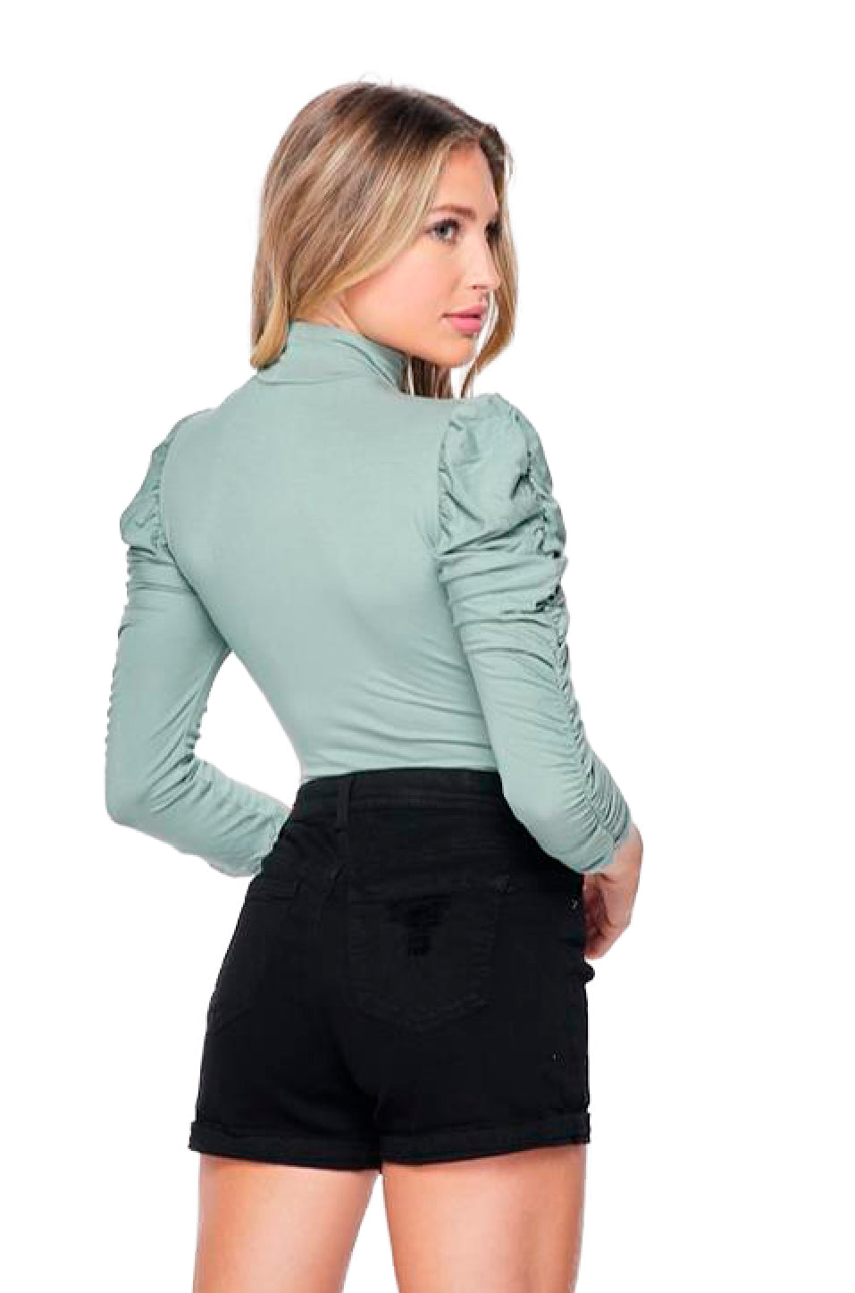 Pantiblusa Elegante Manga Larga Fruncida y Cuello de Tortuga