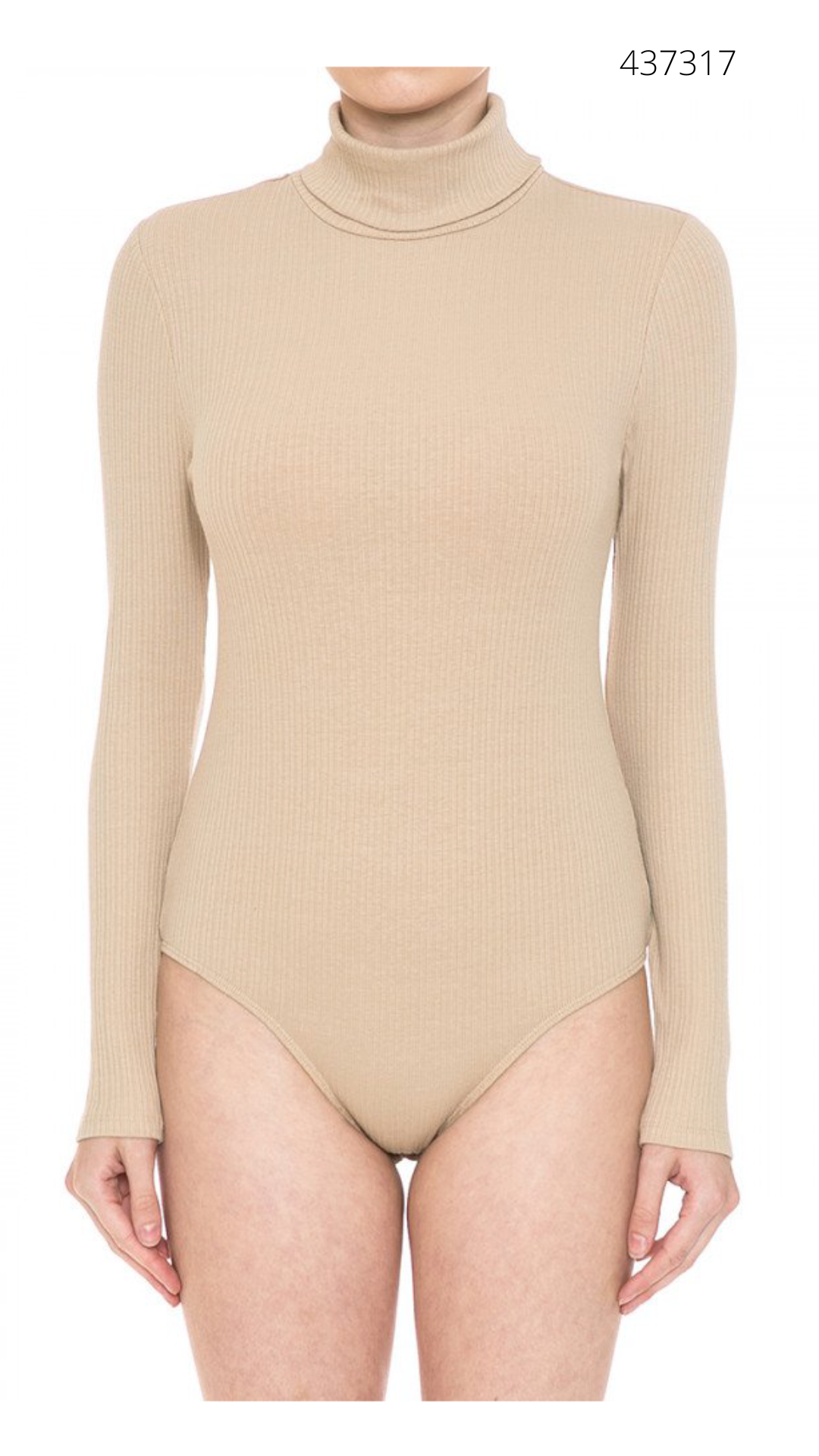 Panti Blusa Manga Larga de Tejido Canalé con Cuello Alto para Mujer