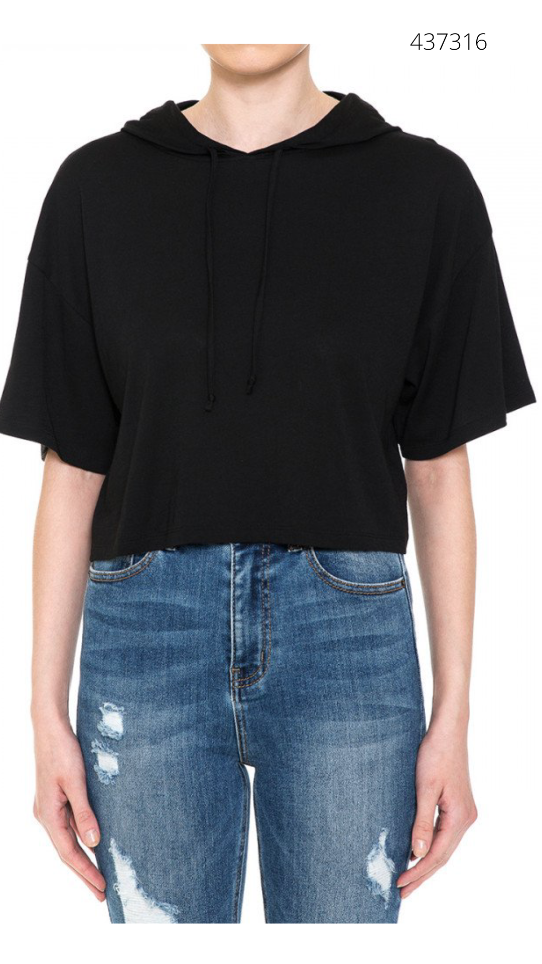Sudadera Ligera Crop de Manga Corta con Gorro