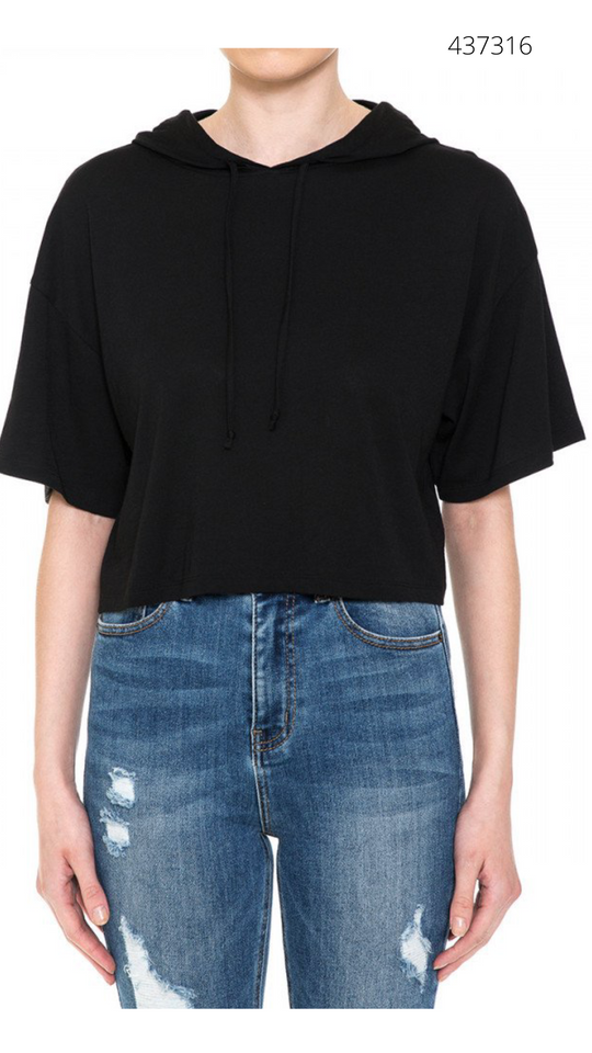 Sudadera Ligera Crop de Manga Corta con Gorro