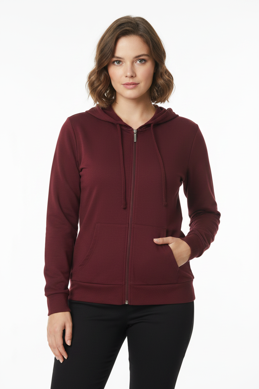 Sudadera Básica con Cierre Completo y Capucha de Mujer