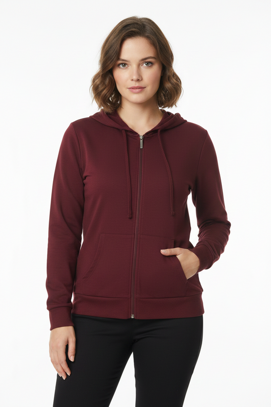 Sudadera Básica con Cierre Completo y Capucha de Mujer