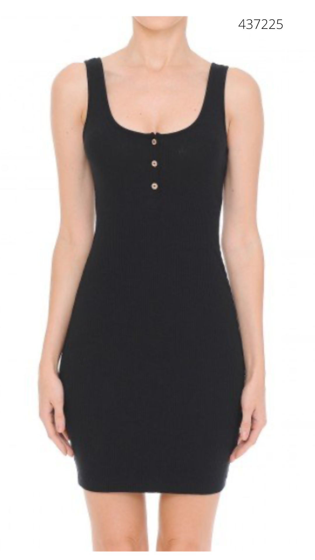 Vestido Ajustado Corto con Escote Redondo y Botones