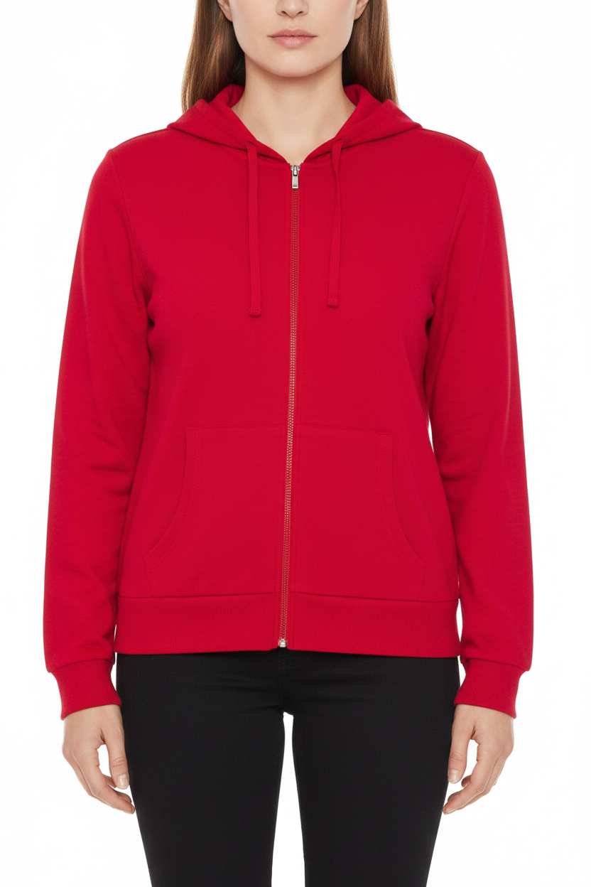 Sudadera Básica con Cierre Completo y Capucha de Mujer