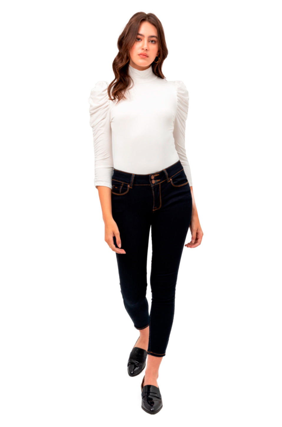 Pantiblusa Elegante Manga Larga Fruncida y Cuello de Tortuga