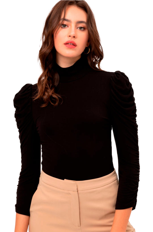 Pantiblusa Elegante Manga Larga Fruncida y Cuello de Tortuga