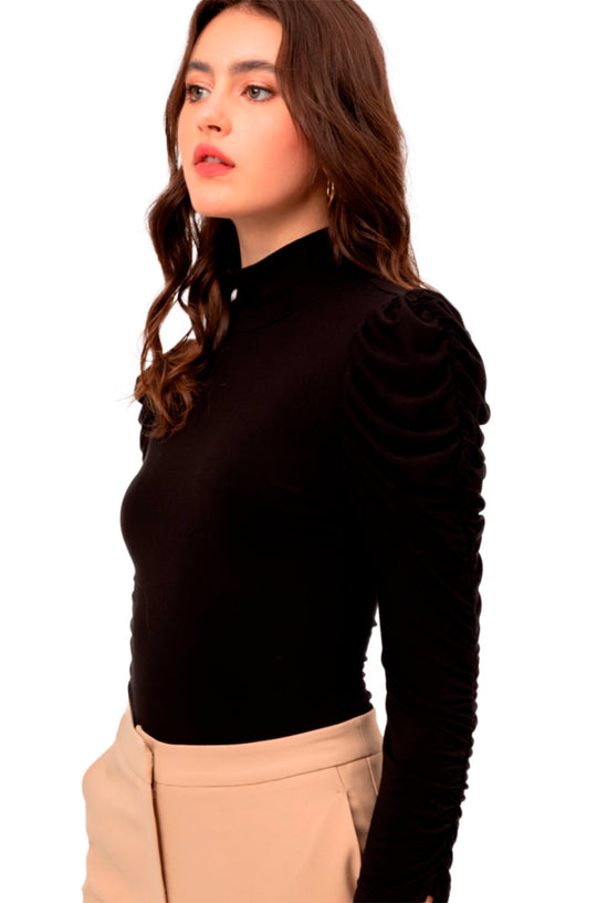 Pantiblusa Elegante Manga Larga Fruncida y Cuello de Tortuga