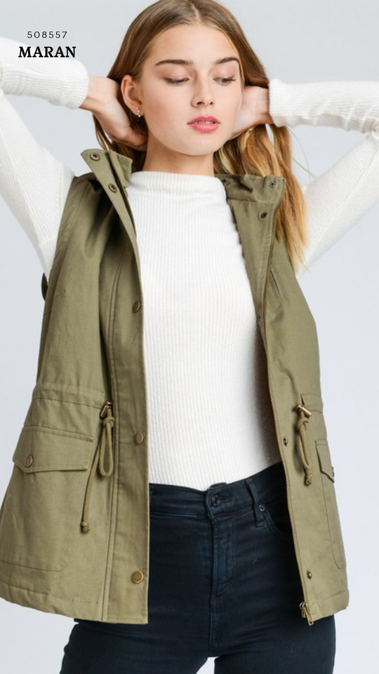 Chaleco Parka  con Gorro para Mujer – Gabardina Sin Mangas Ajustable