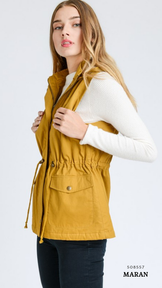 Chaleco Parka  con Gorro para Mujer – Gabardina Sin Mangas Ajustable