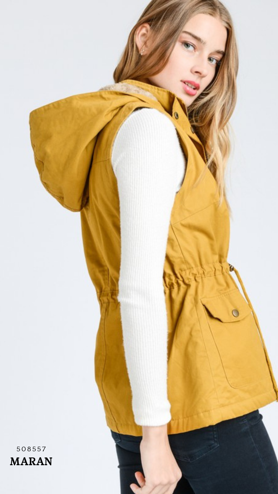 Chaleco Parka  con Gorro para Mujer – Gabardina Sin Mangas Ajustable