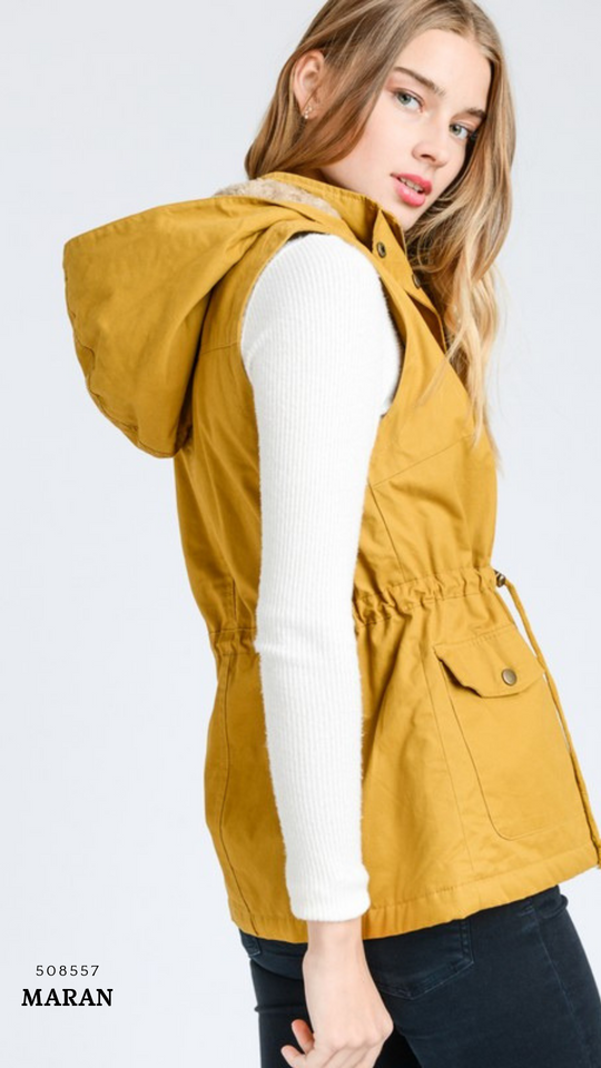 Chaleco Parka  con Gorro para Mujer – Gabardina Sin Mangas Ajustable