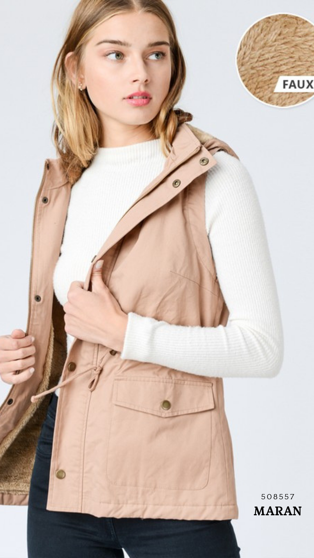 Chaleco Parka  con Gorro para Mujer – Gabardina Sin Mangas Ajustable