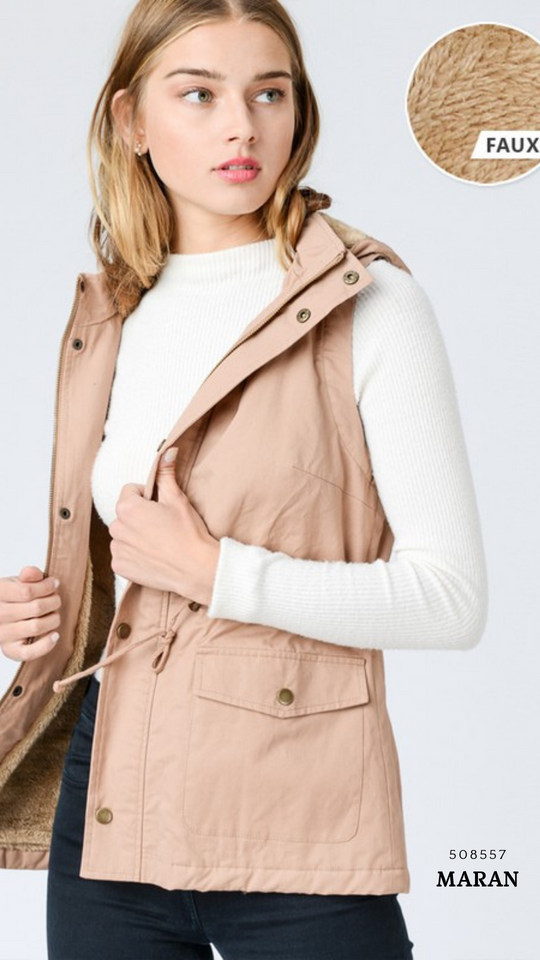 Chaleco Parka  con Gorro para Mujer – Gabardina Sin Mangas Ajustable
