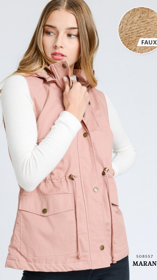 Chaleco Parka  con Gorro para Mujer – Gabardina Sin Mangas Ajustable
