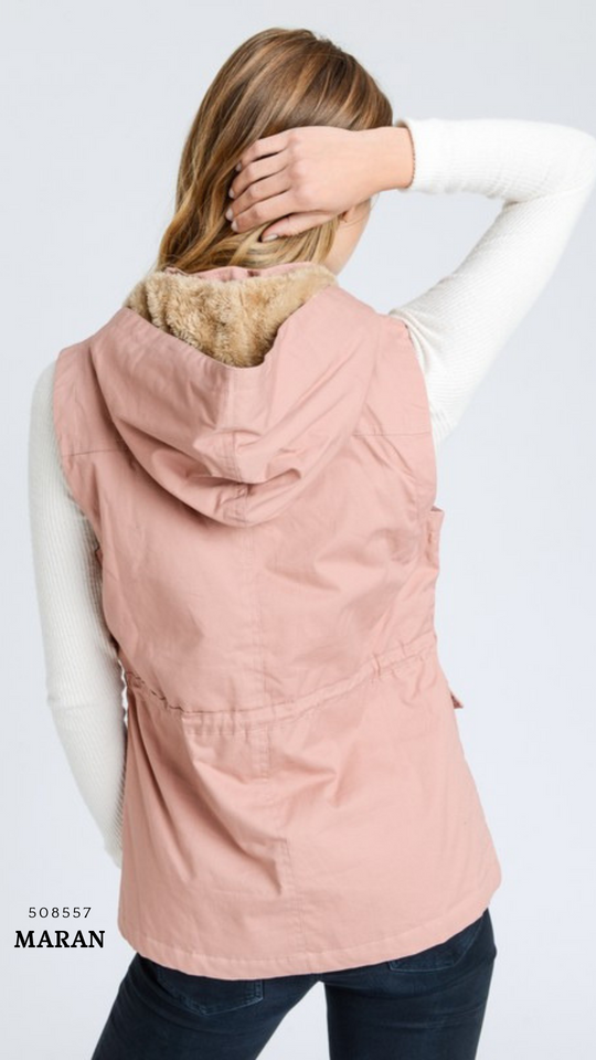 Chaleco Parka  con Gorro para Mujer – Gabardina Sin Mangas Ajustable