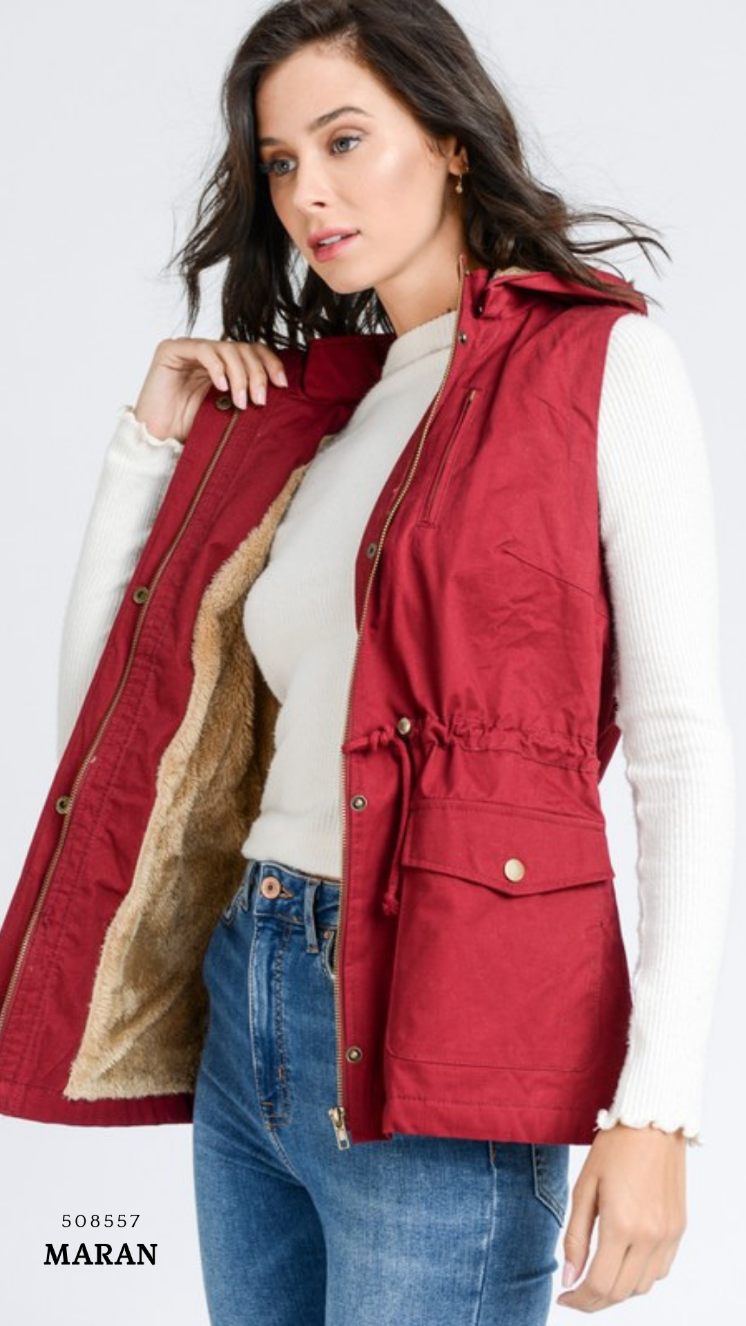 Chaleco Parka  con Gorro para Mujer – Gabardina Sin Mangas Ajustable