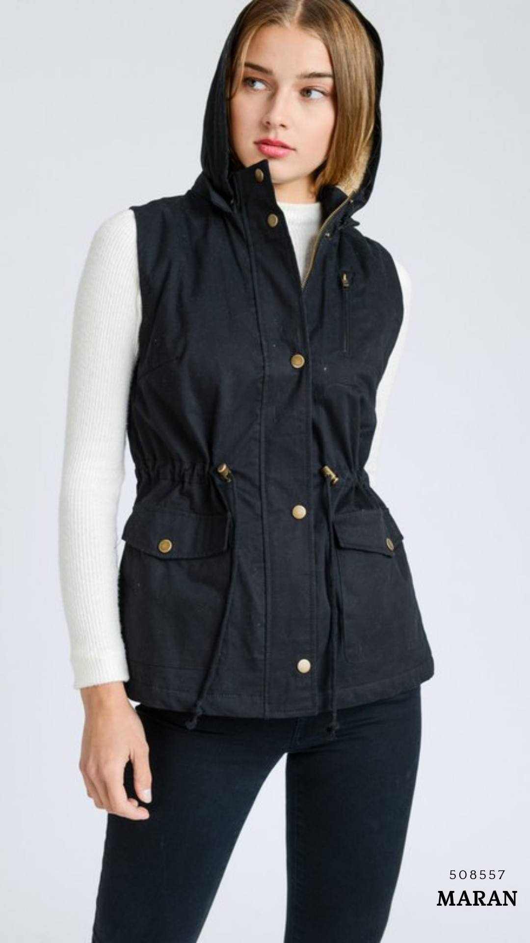 Chaleco Parka  con Gorro para Mujer – Gabardina Sin Mangas Ajustable