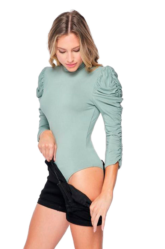 Pantiblusa Elegante Manga Larga Fruncida y Cuello de Tortuga