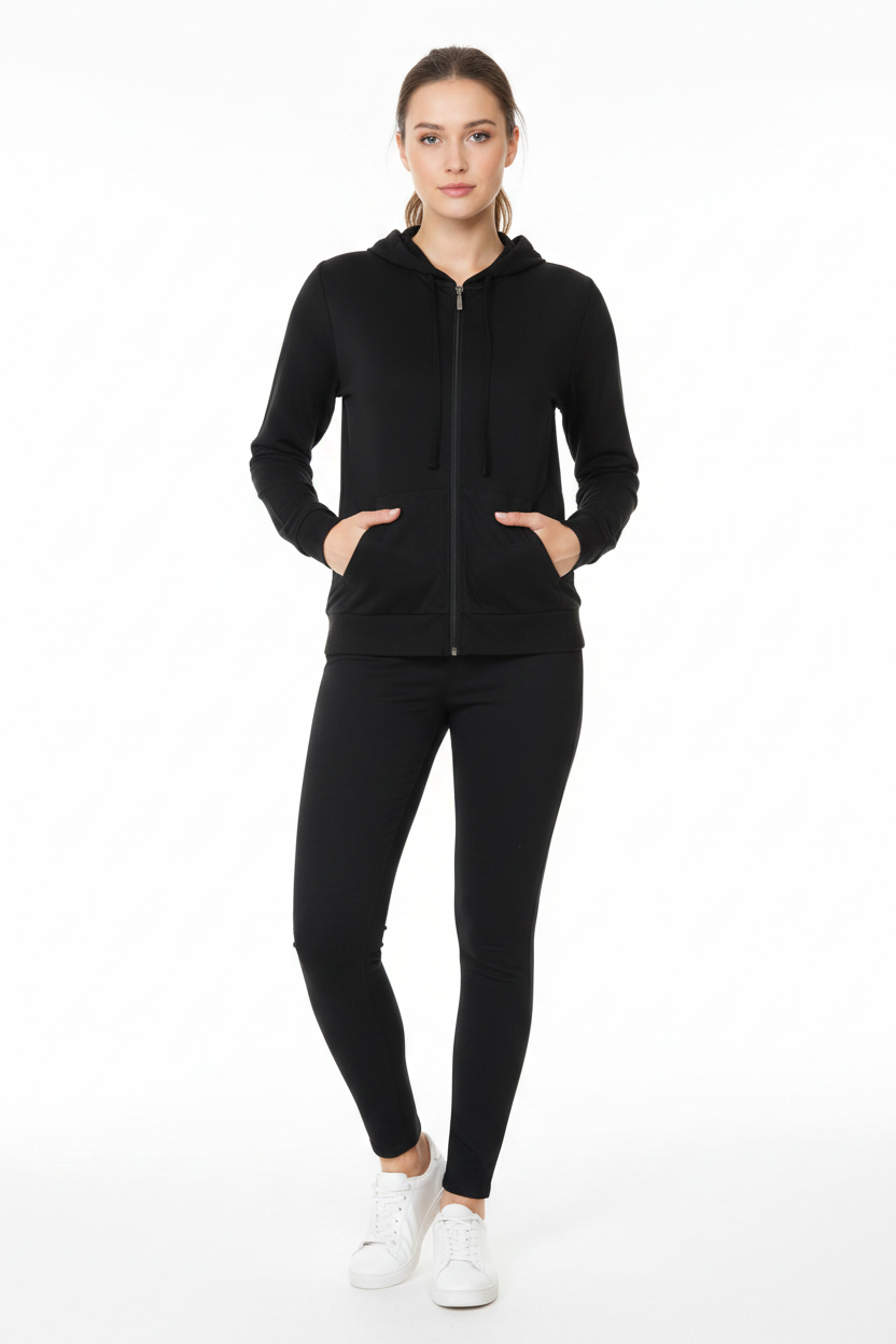 Sudadera Básica con Cierre Completo y Capucha de Mujer