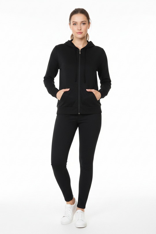 Sudadera Básica con Cierre Completo y Capucha de Mujer