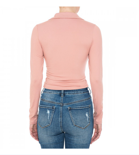 blusa manga larga tirante al frente cuello v