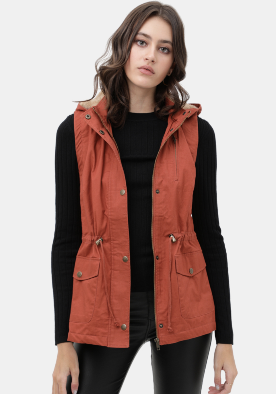 Chaleco Parka  con Gorro para Mujer – Gabardina Sin Mangas Ajustable
