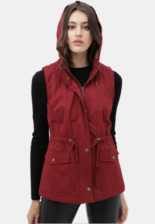 Chaleco Parka  con Gorro para Mujer – Gabardina Sin Mangas Ajustable